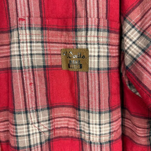Walls Workwear Heavy Flannel Plaid Red White Beige Long Sleeve Shirt Size XLarge - Picture 7 of 12